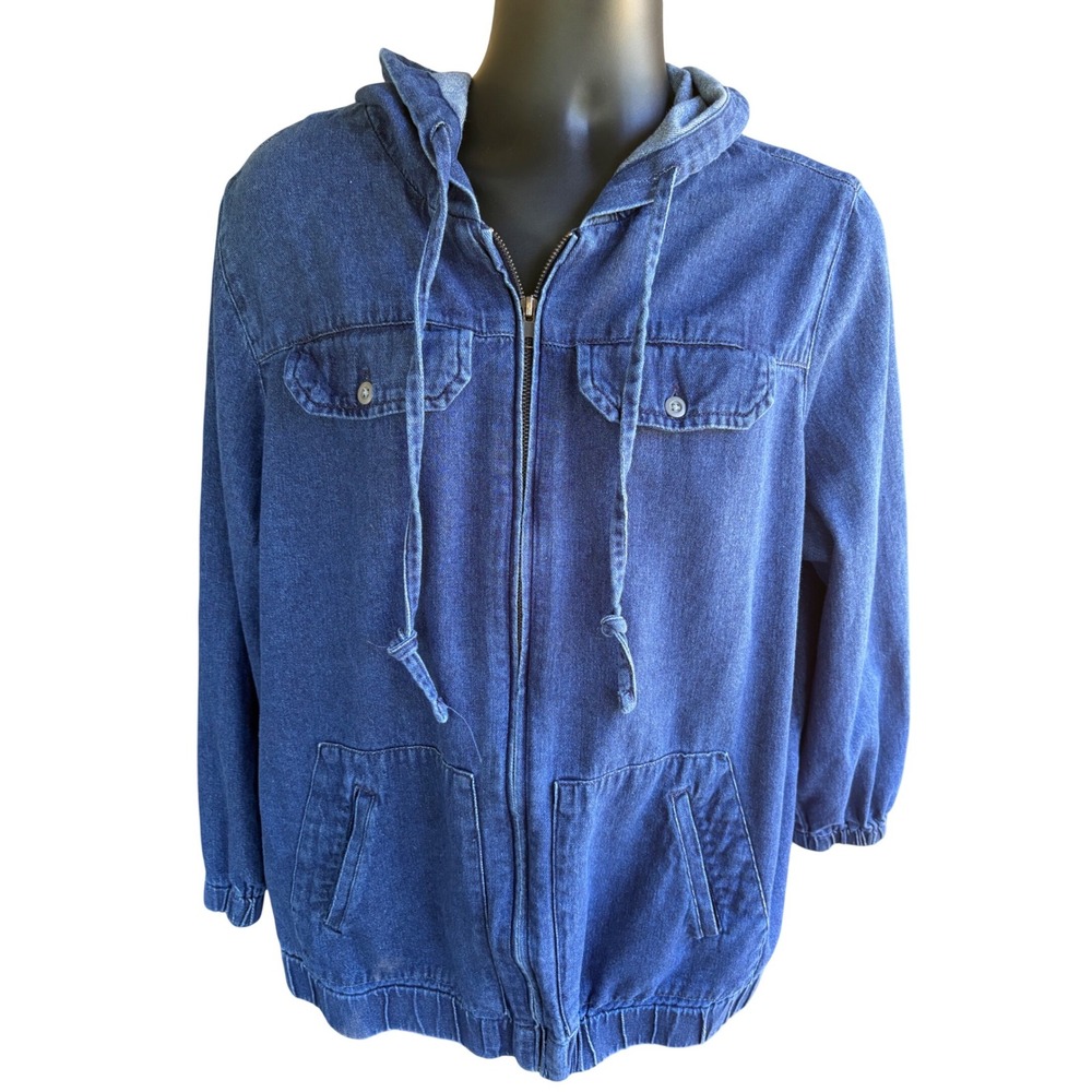 Roaman's Womens 20W Denim Zip Up Hoodie Jacket Blue Cotton Medium Wash 91995